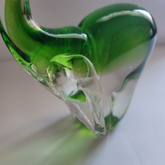 Art Glass Elephant  Vintage Green Murano Style  Figurine Trunk Up heavy 3 Lb 9" - Picture 2 of 11